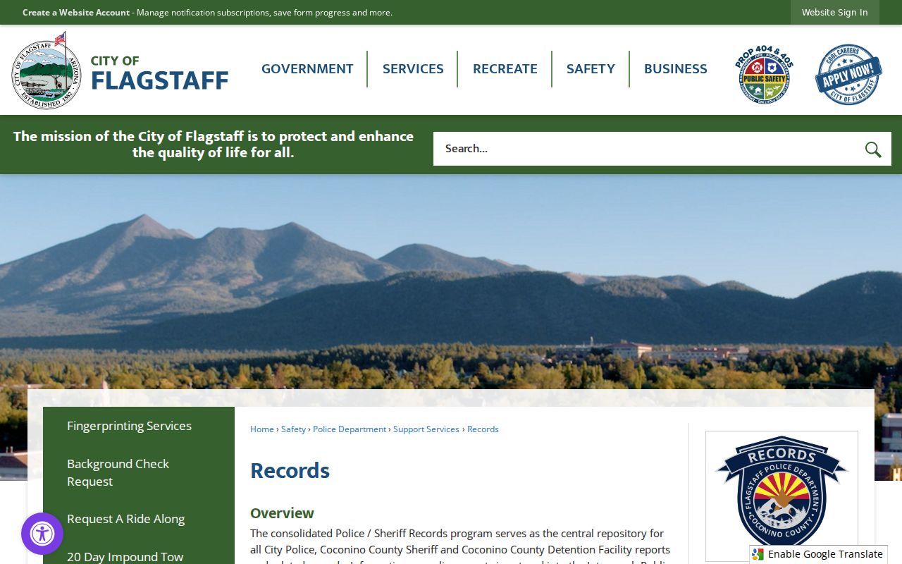 Flagstaff neighbors police and public records request page
