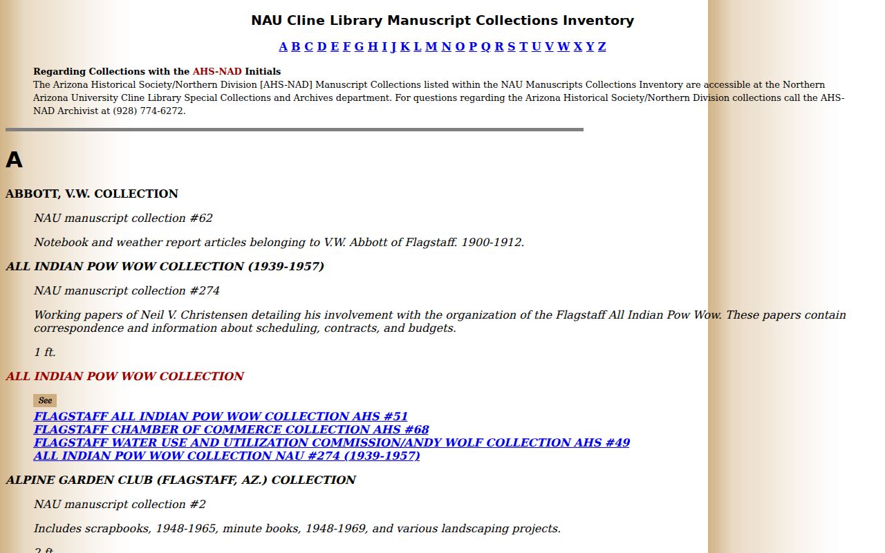 Flagstaff previous residents NAU Building Timeline manuscript inventory