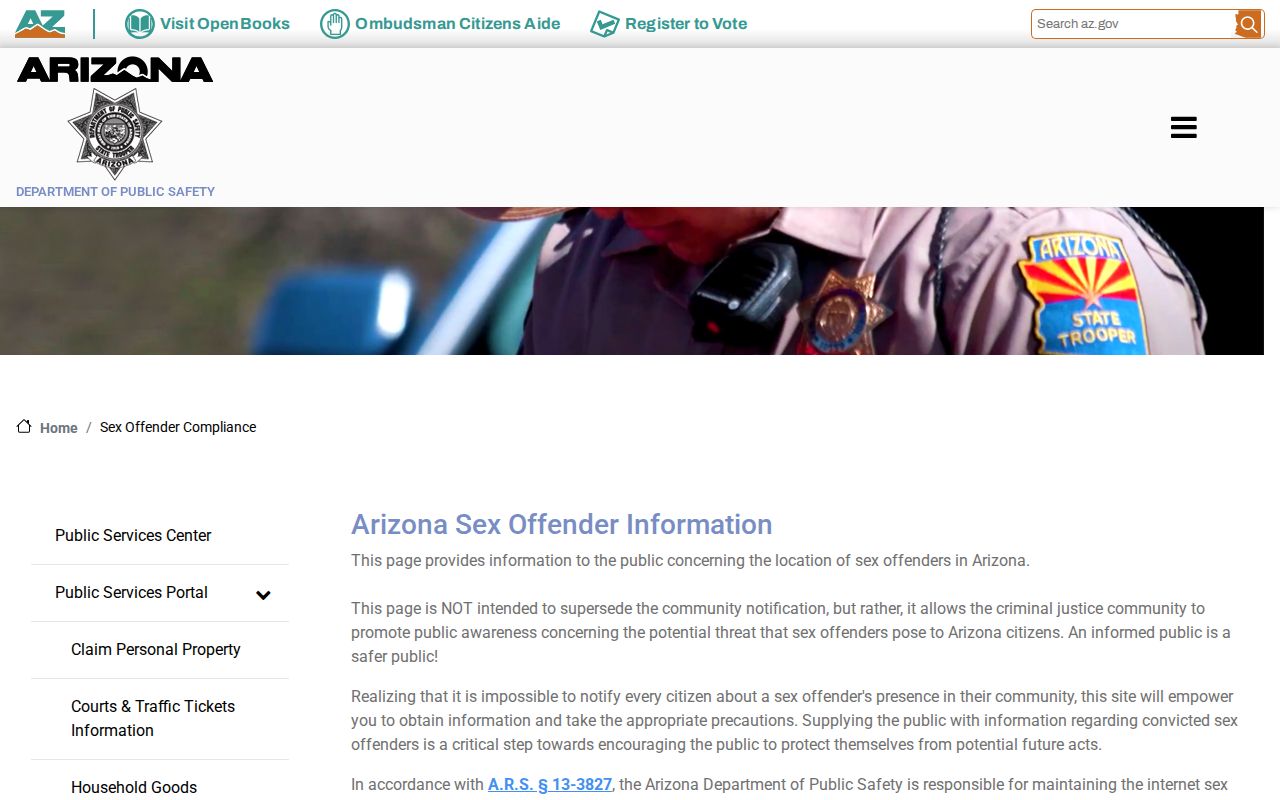 Flagstaff resident lookup official Arizona DPS registry entry