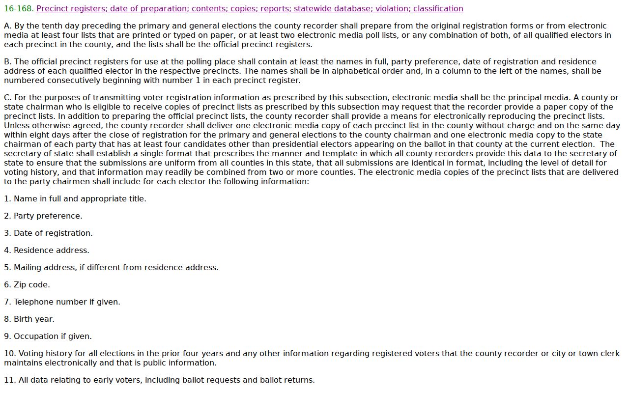 Flagstaff street directory Arizona voter file access statute